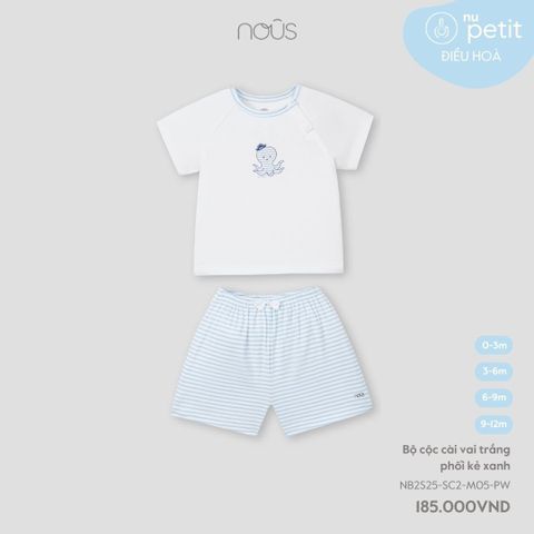 Bộ cộc cài vai trắng phối kẻ xanh 