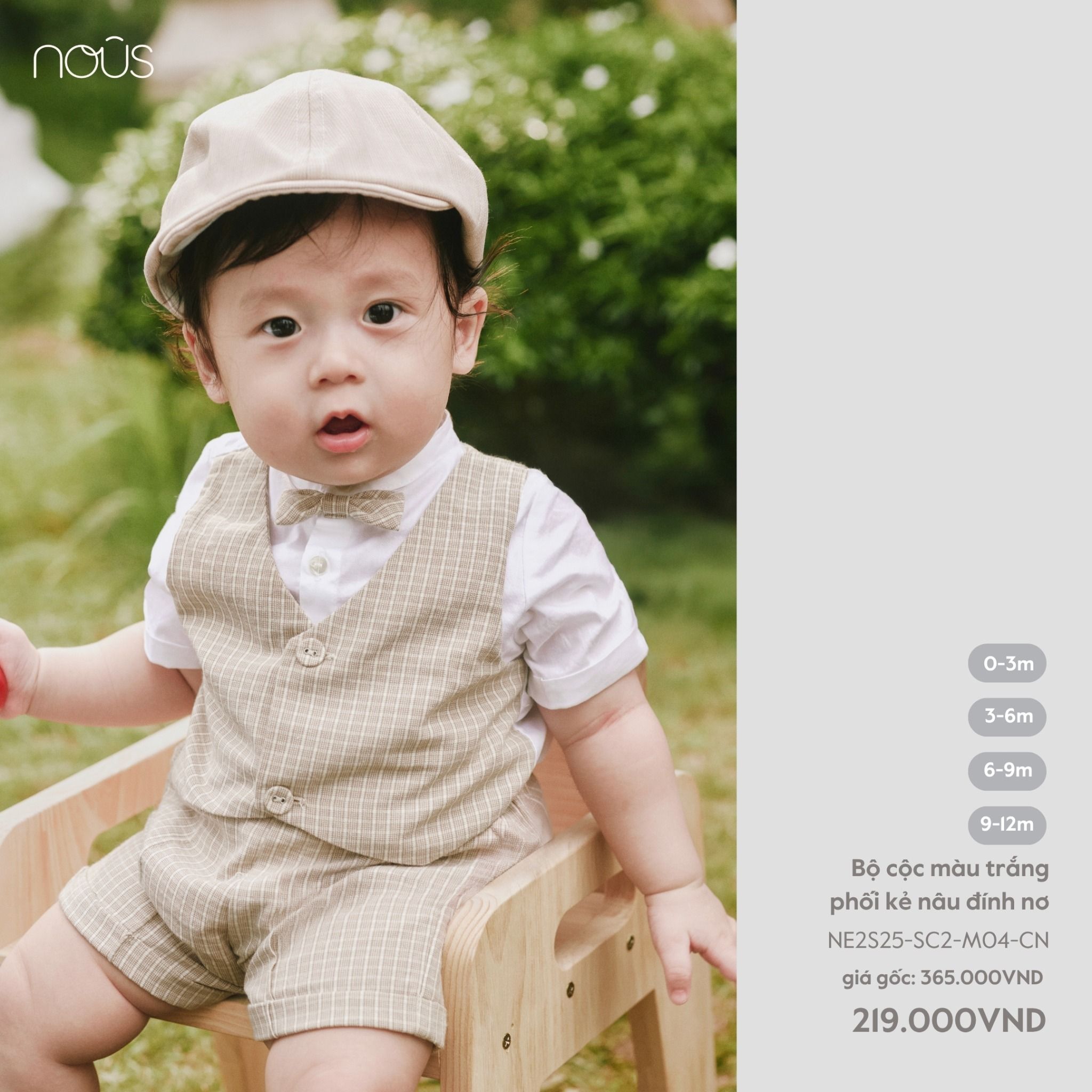  Bộ cộc màu trắng phối kẻ nâu đính nơ 