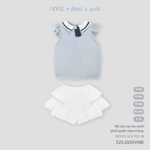  Bộ cộc tay áo xanh phối quần màu trắng 