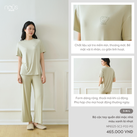  Bộ cộc tay quần dài mặc nhà màu xanh lá nhạt 