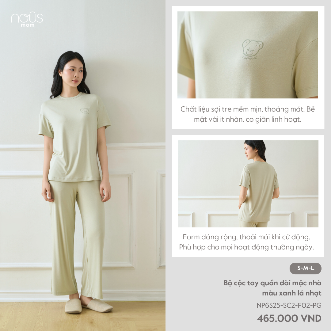  Bộ cộc tay quần dài mặc nhà màu xanh lá nhạt 