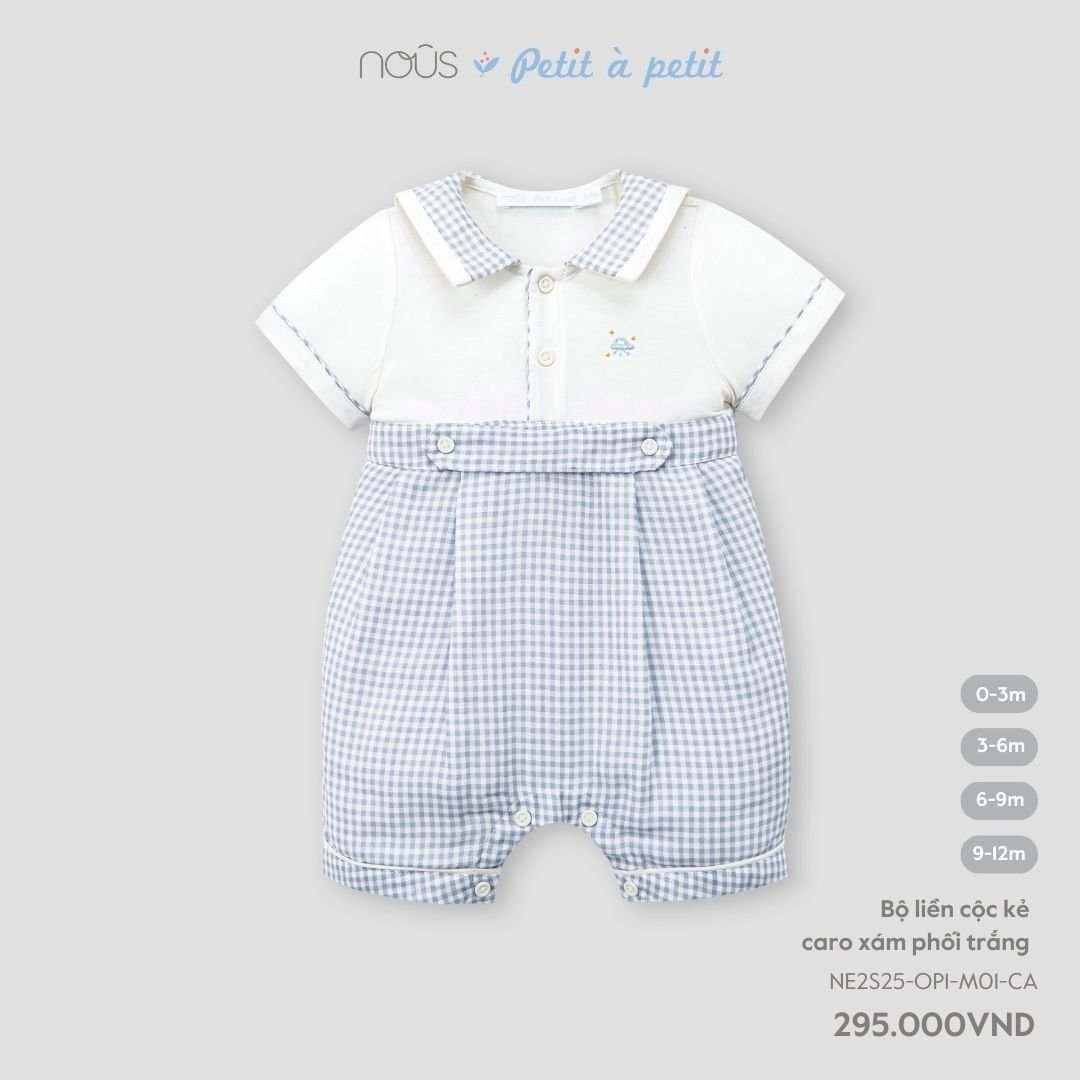  Bộ liền cộc kẻ caro xám phối trắng 