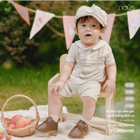 Bộ liền cộc màu ghi phối trắng đính nơ 