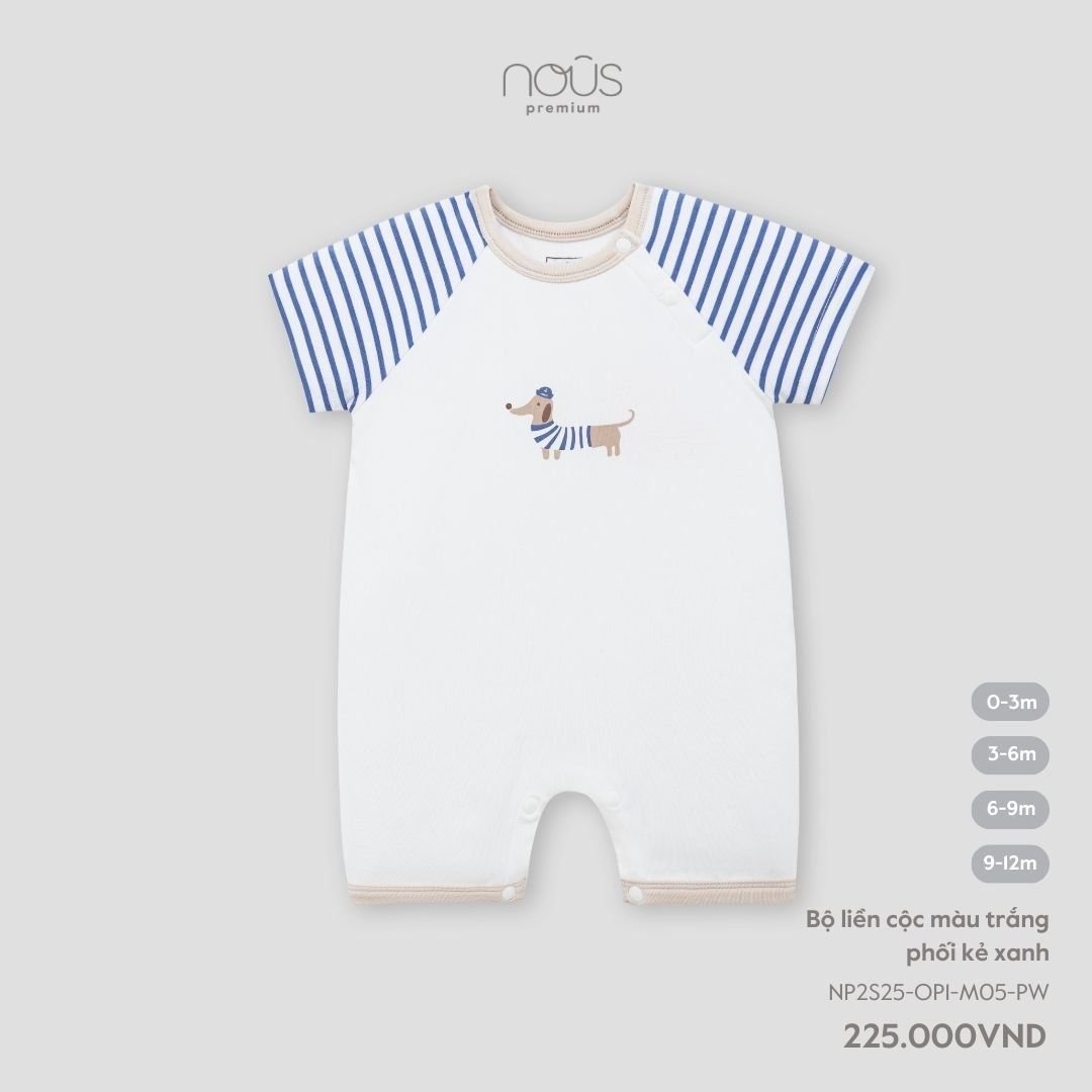  Bộ liền cộc màu trắng phối kẻ xanh 