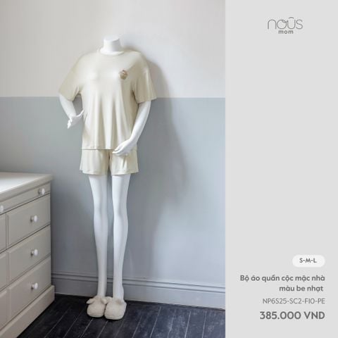  Bộ áo quần cộc mặc nhà màu be nhạt 