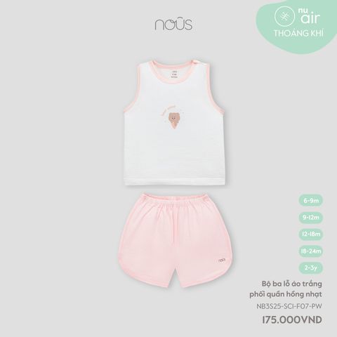  Bộ ba lỗ áo trắng phối quần hồng nhạt 