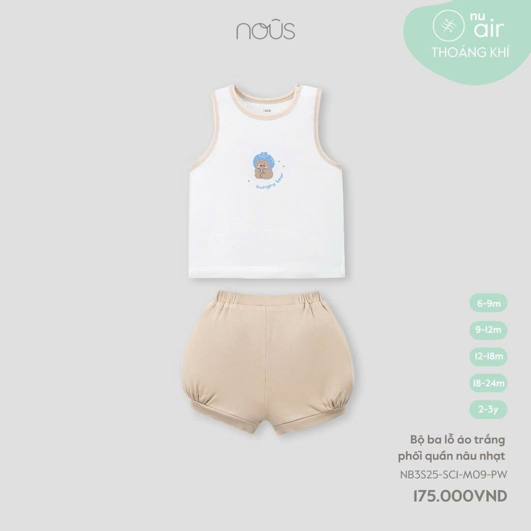  Bộ ba lỗ áo trắng PHỐI QUẦN nâu nhạt 