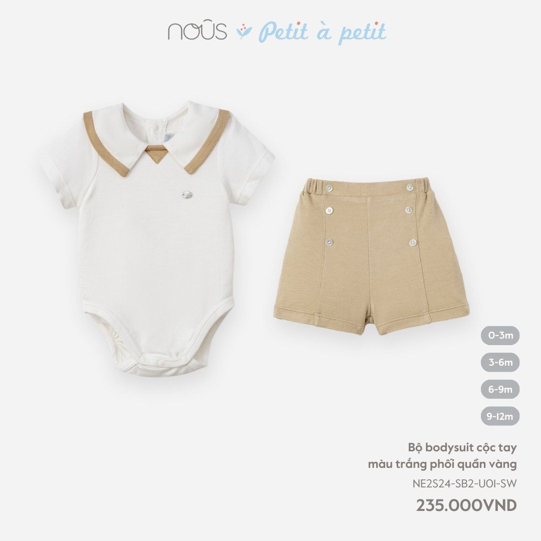  Bộ bodysuit cộc tay màu trắng phối quần vàng 