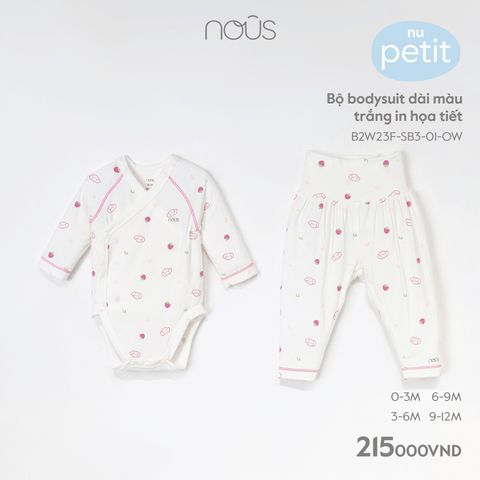  Bộ bodysuit dài màu trắng in họa tiết 