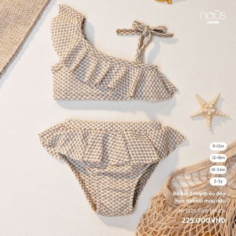  Bộ bơi 2 mảnh áo dây họa tiết nổi màu nâu 