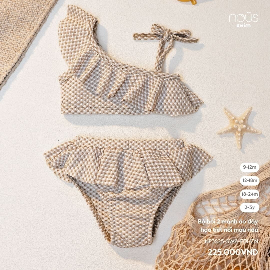  Bộ bơi 2 mảnh áo dây họa tiết nổi màu nâu 