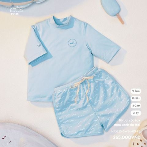  Bộ bơi cộc tay màu xanh da trời 
