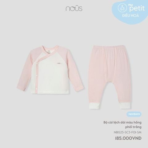  Bộ cài lệch dài màu hồng phối trắng NB 