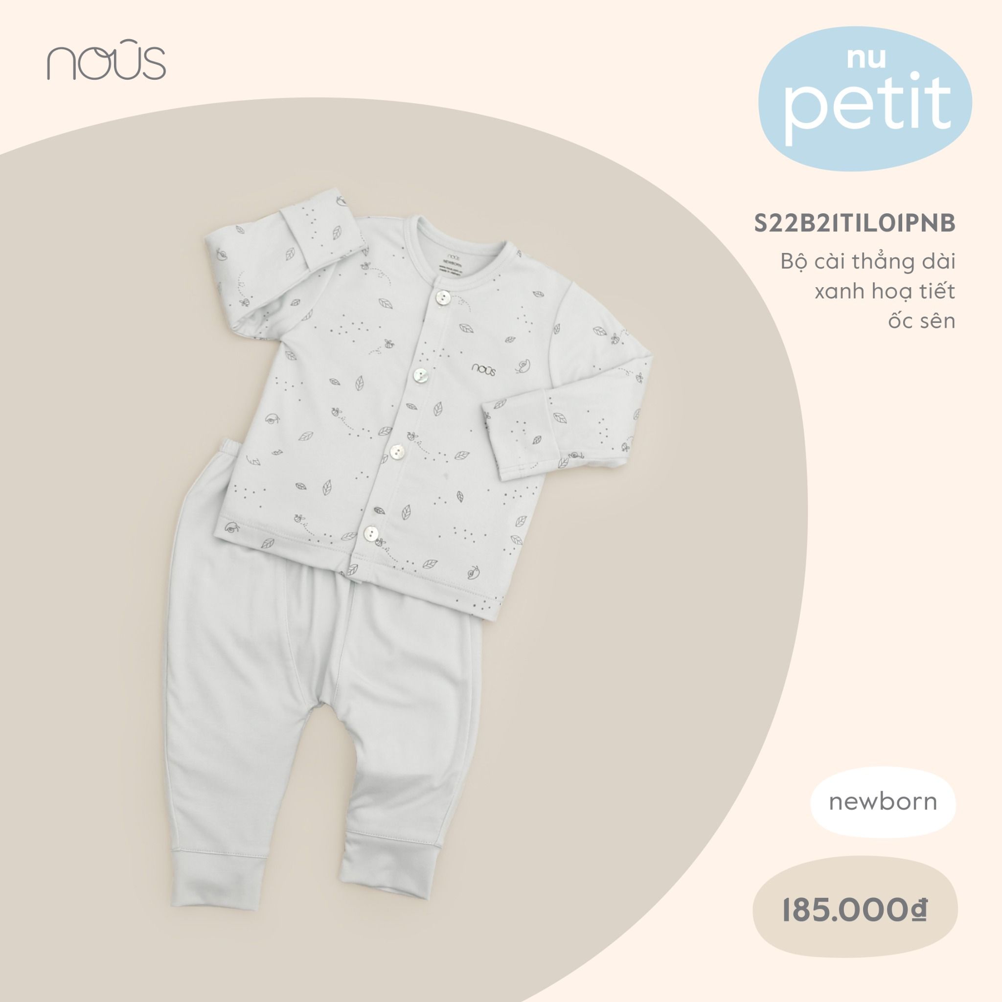  Bộ cài thẳng dài xanh hoạ tiết ốc sên NB 