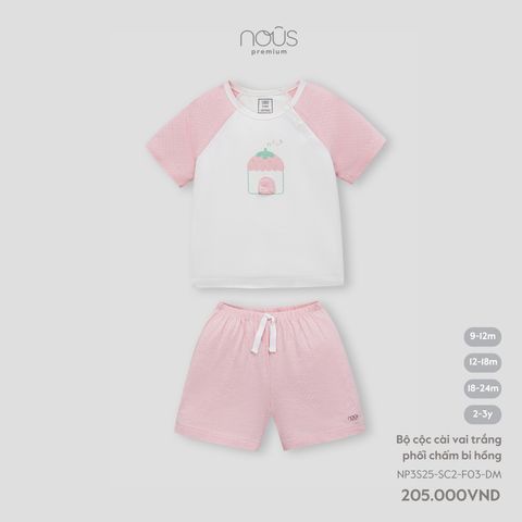  Bộ cộc cài vai trắng phối chấm bi hồng 