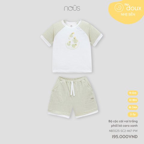  Bộ cộc cài vai trắng phối kẻ caro xanh 