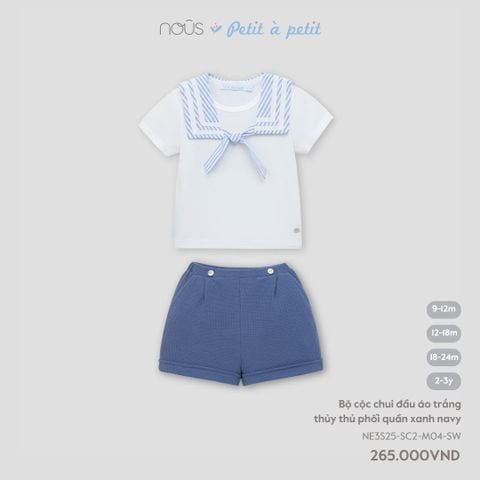  Bộ cộc chui đầu áo trắng THỦY THỦ phối quần xanh navy 