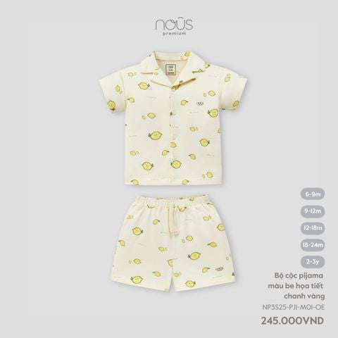  Bộ pyjama cộc tay màu be họa tiết chanh vàng 