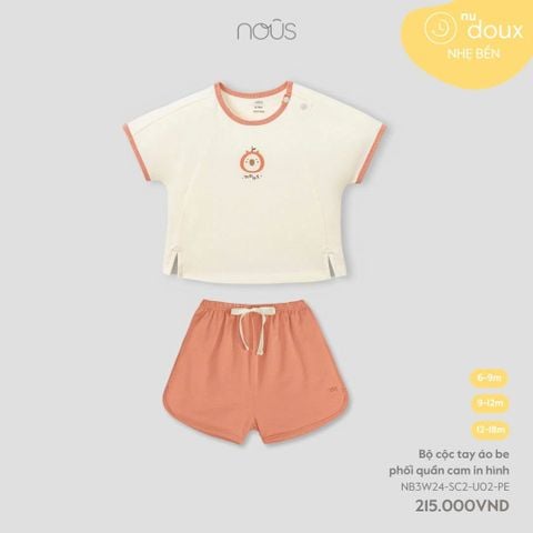  Bộ cộc tay áo be phối MÀU cam in hình 