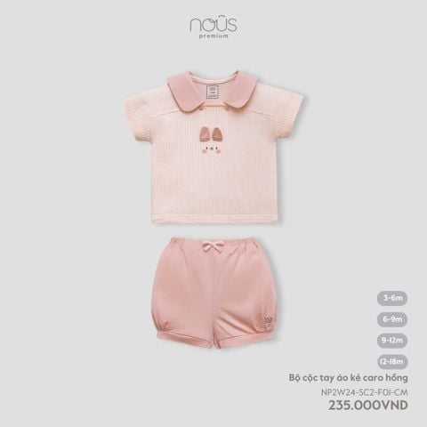 Bộ cộc tay áo kẻ caro hồng 