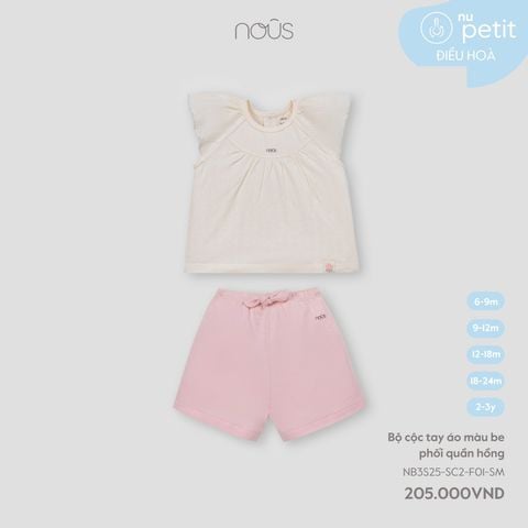  Bộ cộc tay áo màu be phối quần hồng 