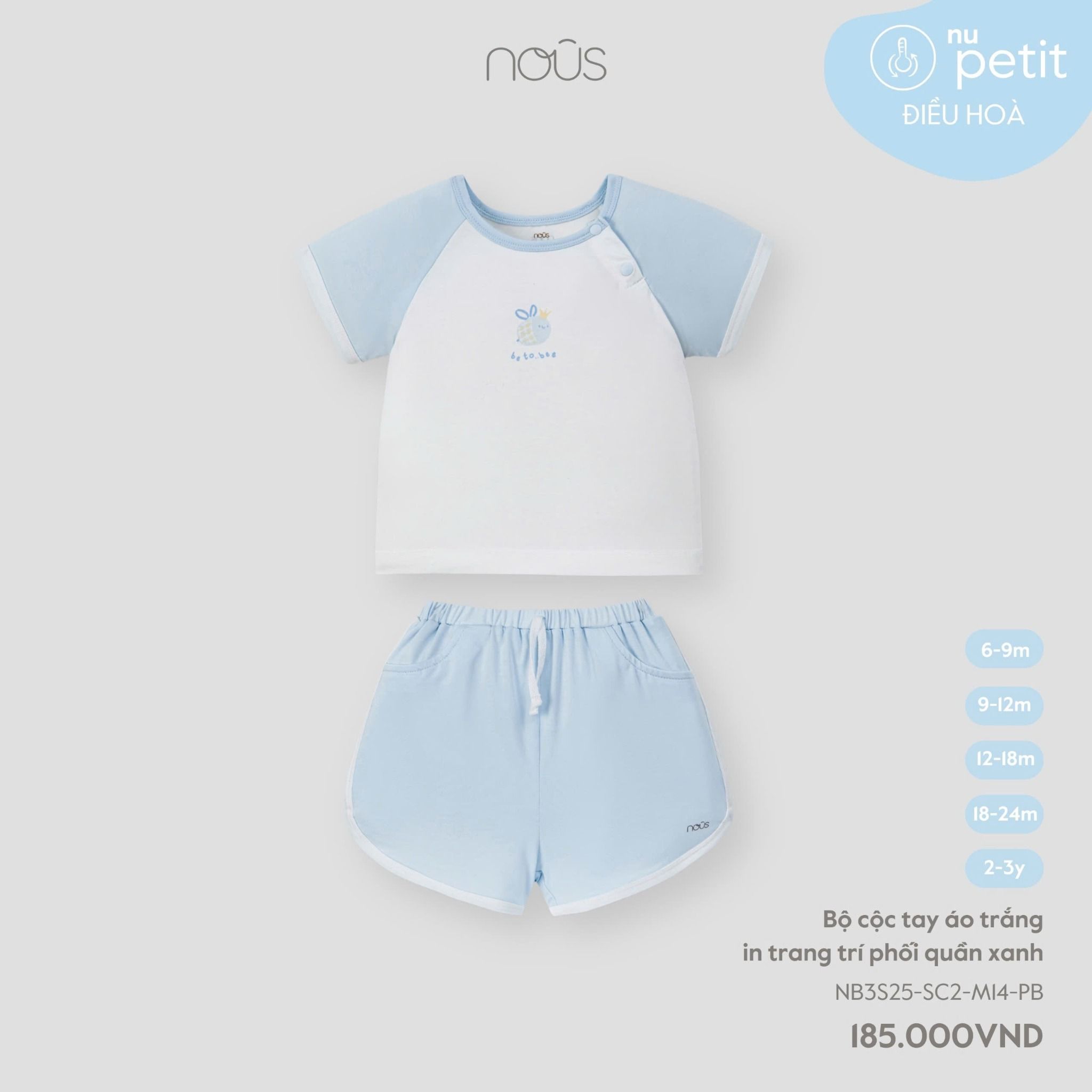  Bộ cộc tay áo trắng IN TRANG TRÍ phối quần xanh M14 