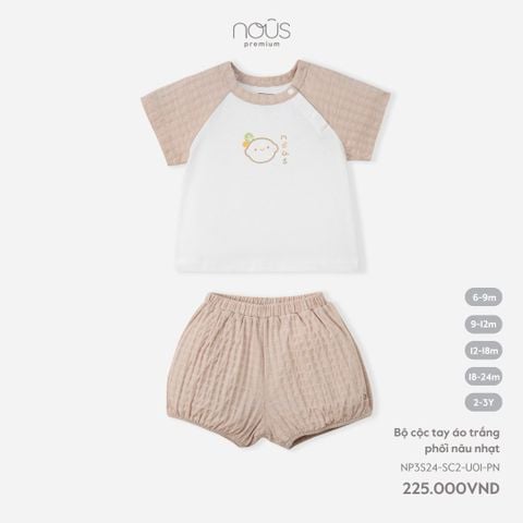  Bộ cộc tay áo trắng phối nâu nhạt 