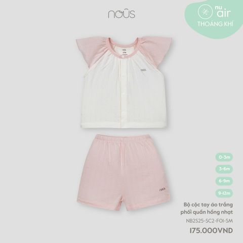  Bộ cộc tay áo trắng phối quần hồng nhạt 