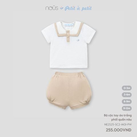  Bộ cộc tay áo trắng phối quần nâu 