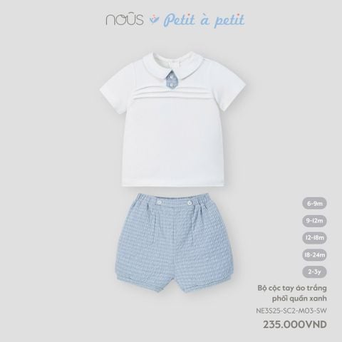  Bộ cộc tay áo trắng phối quần xanh M03 