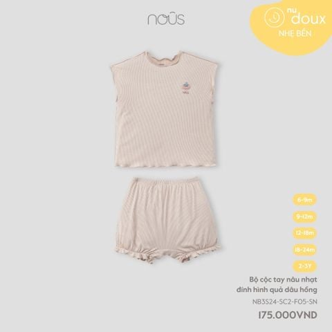  Bộ cộc tay nâu nhạt đính hình quả dâu hồng 