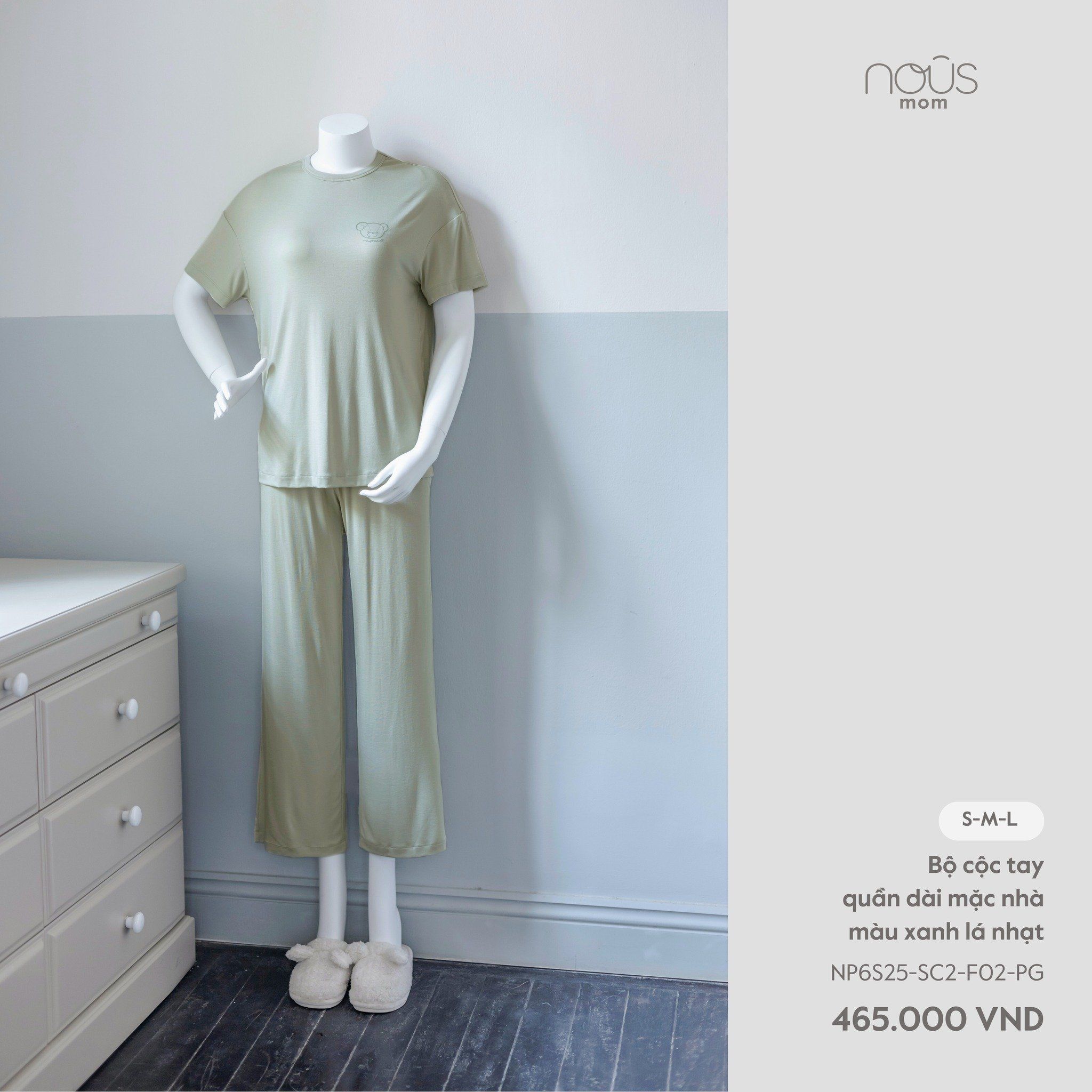  Bộ cộc tay quần dài mặc nhà màu xanh lá nhạt 