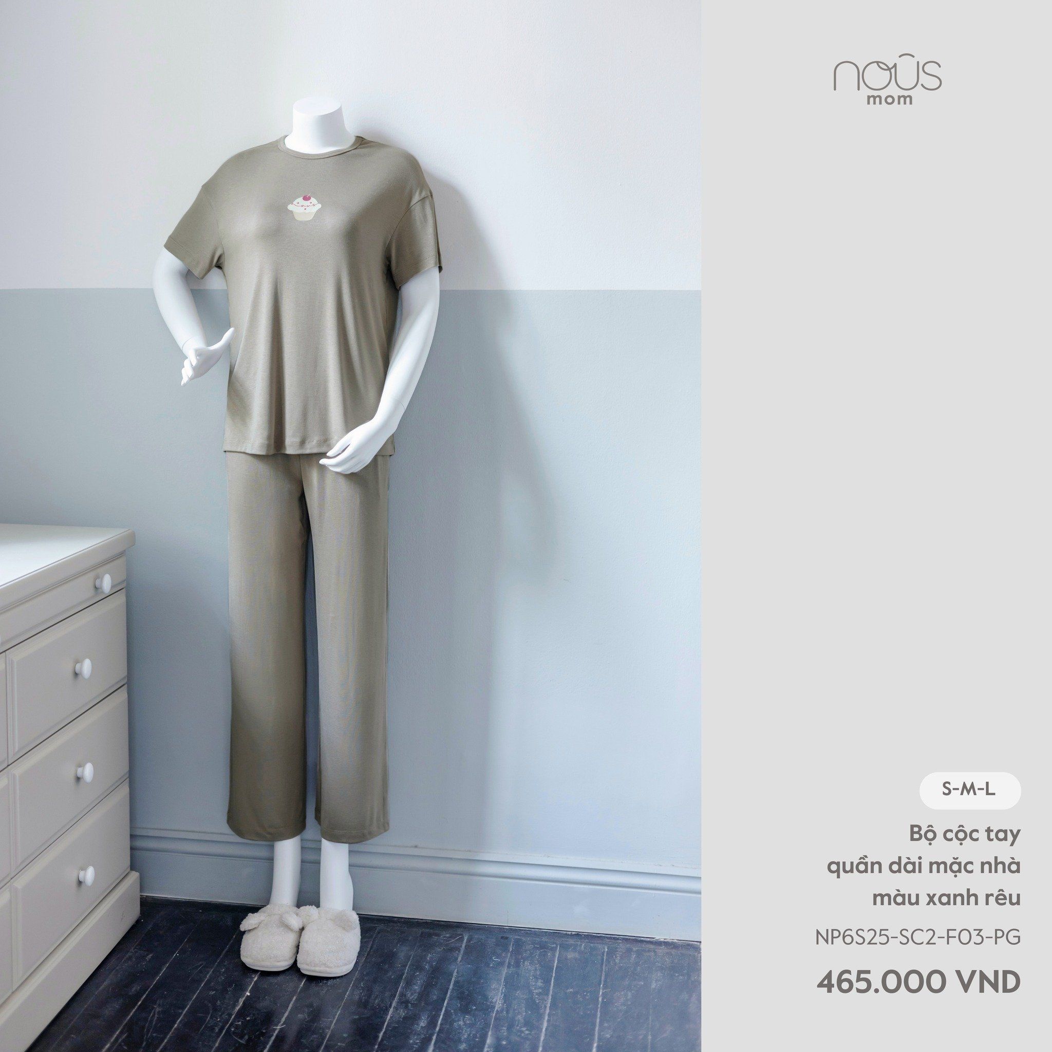  Bộ cộc tay quần dài mặc nhà màu xanh rêu 