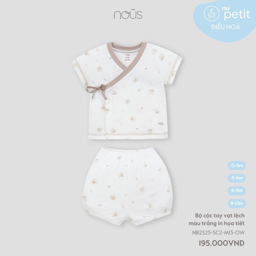  Bộ cộc tay vạt lệch màu trắng in họa tiết 