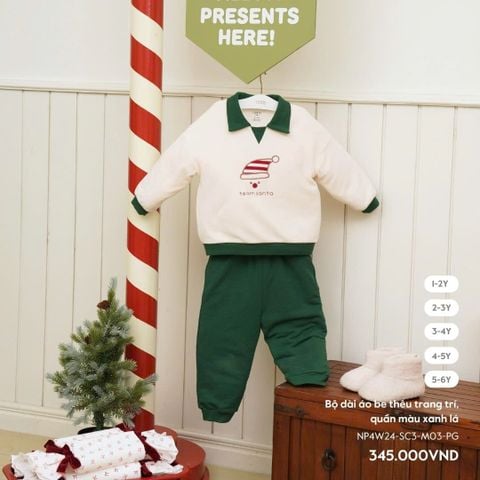  Bộ dài áo be thêu trang trí, quần màu xanh lá 