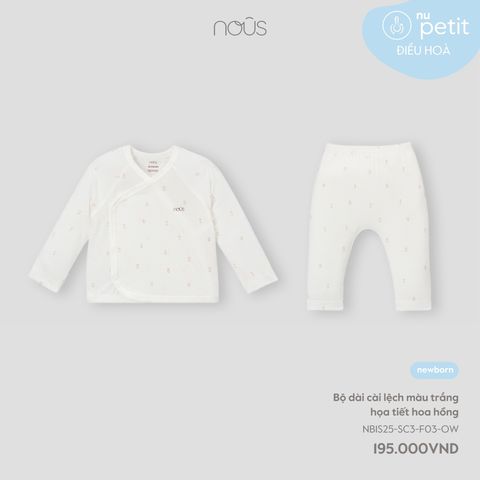  Bộ dài cài lệch màu trắng họa tiết hoa hồng 