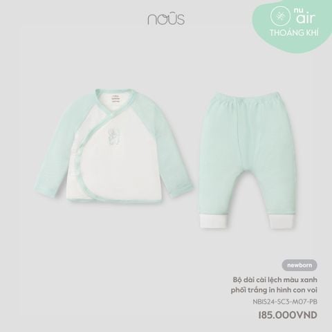  Bộ dài cài lệch màu xanh phối trắng in hình con voi 