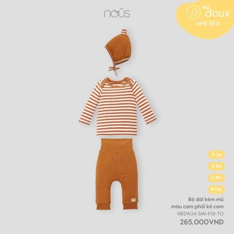  Bộ dài kèm mũ màu cam phối kẻ cam 