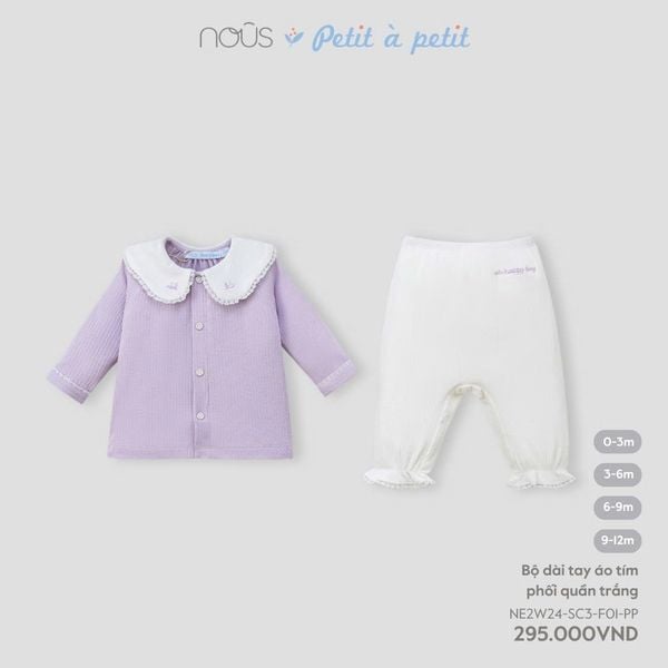  Bộ dài tay áo tím phối quần trắng 