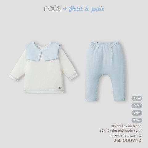  Bộ dài tay áo trắng cổ thủy thủ phối quần xanh 