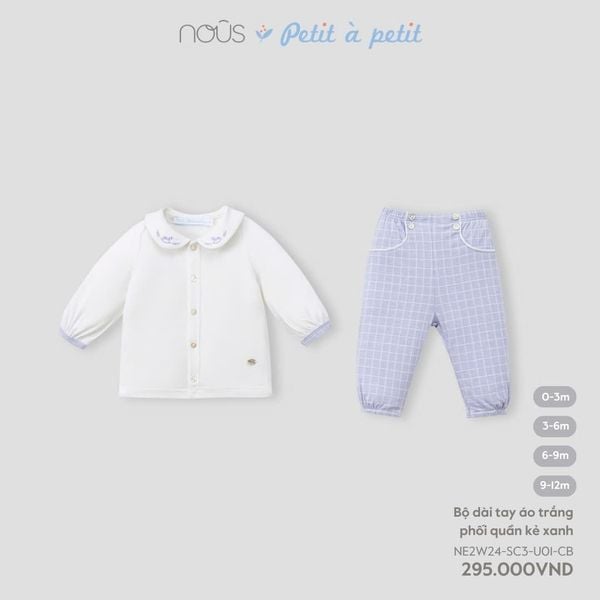  Bộ dài tay áo trắng phối quần kẻ xanh 