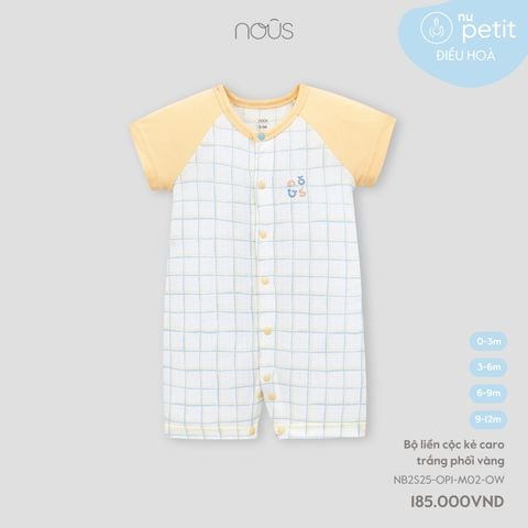  Bộ liền cộc kẻ caro trắng phối vàng 