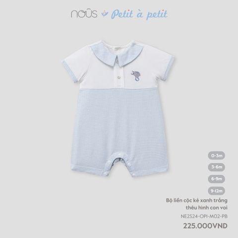  Bộ liền cộc kẻ xanh trắng thêu hình con voi 