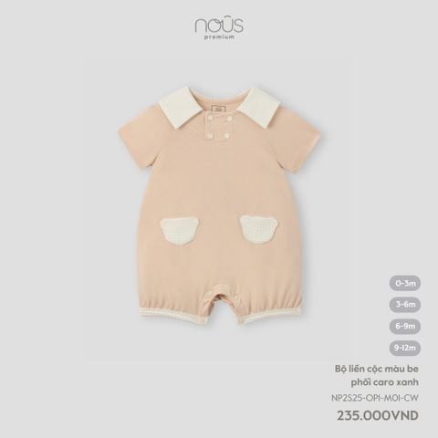  Bộ liền cộc màu be phối caro xanh 