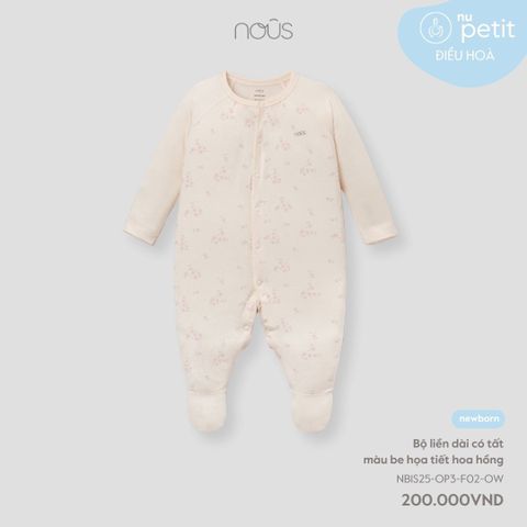  Bộ liền dài có tất màu be họa tiết hoa hồng NB 