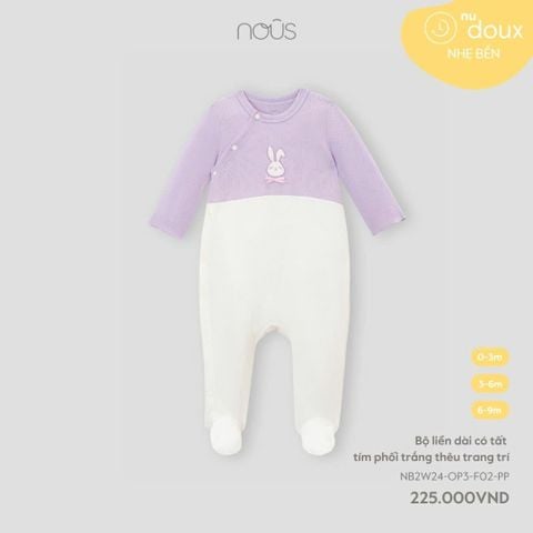  Bộ liền dài có tất tím phối trắng thêu trang trí 
