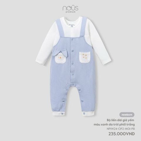  Bộ liền dài giả yếm màu xanh da trời phối trắng 