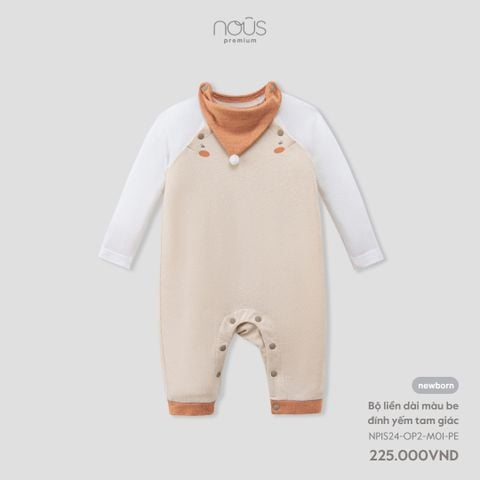  Bộ liền dài màu be đính yếm tam giác 