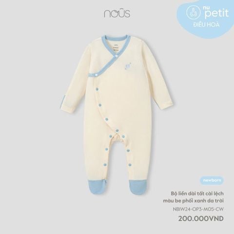  Bộ liền dài tất cài lệch màu be phối xanh da trời 