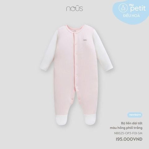  Bộ liền dài tất màu hồng phối trắng NB 